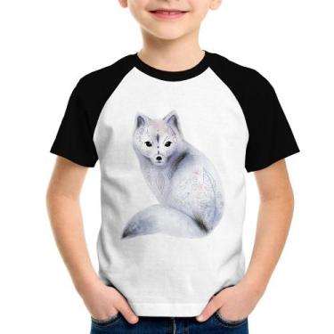 Imagem de Camiseta Raglan Infantil Raposa Arte - Foca na Moda, Branco, Preto, 2