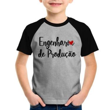 Imagem de Camiseta Raglan Infantil Engenharia de Produção - Foca na Moda, Cinza,