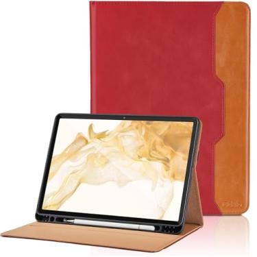 Imagem de Capa para Samsung Galaxy Tab S8 Plus 2022/S7 FE 2021/S7 Plus 2020 12,4 polegadas - Capa fólio de couro PU com suporte e bolso para caneta S, capa inteligente para despertar/hibernar automática, vermelha
