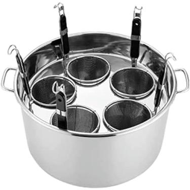 Imagem de Conjunto de inserção de panela de macarrão com 5 furos, panela de aço inoxidável com cesta de 5 filtros para cozinha doméstica, restaurante, ferramenta de cozinha (prata)