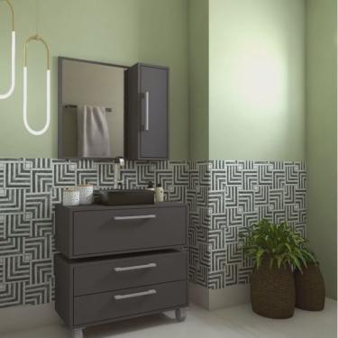 Imagem de Gabinete para Banheiro Suspenso 80cm Alice com Balcão 2 Gavetas e Espelheira com Cuba Preta