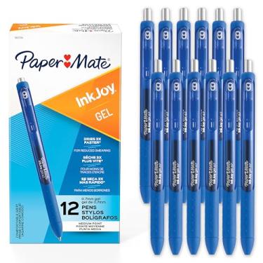 Imagem de Paper Mate Canetas de gel InkJoy, ponta média, 0,7 mm, barril azul, tinta azul, pacote com 12