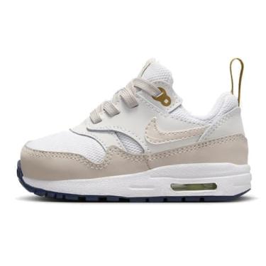 Imagem de Nike Tênis Air Max 1 EasyOn para bebês/crianças pequenas, Branco/Bronzine/Azul Marinho Meia-Noite/Marrom Orewood Claro, 3 Toddler