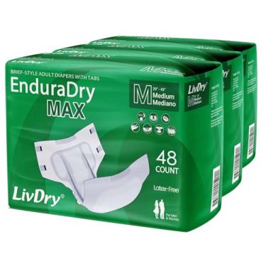 Imagem de LivDry EnduraDry Max Fraldas para adultos com abas, até 12 horas, roupa íntima superabsorvente para incontinência, cuecas com proteção contra vazamento, médio, pacote com 48
