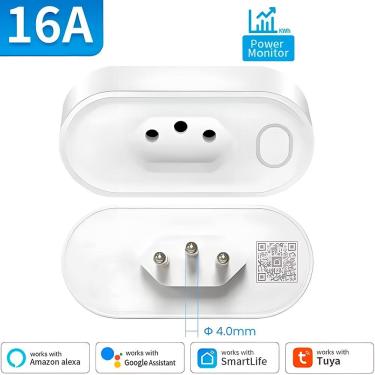 Imagem de Plug de Tomada Inteligente, Zigbee 3.0, Padrão Brasileiro, 16A, Compatível Com Alexa, Google Home, SmartThings, Branco