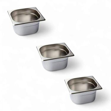 Imagem de Kit 3 Cubas Gastronômica Inox Gn 1/6 100Mm Sem Alça Prateada