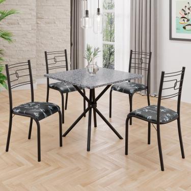 Imagem de Conjunto Sala De Jantar Mesa Quadrada 70x70cm Tampo Granito Ocre 4 Cadeiras Paraty Preto Floral - Preto Fosco