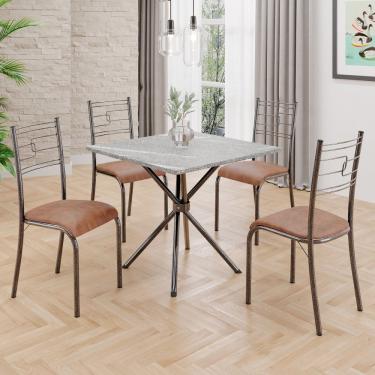 Imagem de Conjunto Sala De Jantar Mesa Quadrada 70x70cm Tampo Granito Topázio 4 Cadeiras Paraty Courino Marrom - Mart Prata
