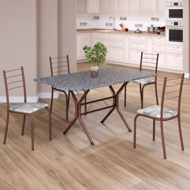 Imagem de Conjunto Sala De Jantar Mesa Retangular 120x75cm Tampo Granito Ocre 4 Cadeiras Rio Paraopeba - Marrom