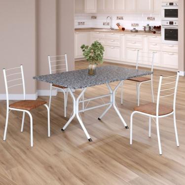 Imagem de Conjunto Sala De Jantar Mesa Retangular 120x75cm Tampo Granito Ocre 4 Cadeiras Rio C. Marrom - Branco