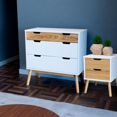 Imagem de Cômoda E Mesa De Cabeceira Lara Parpinelli Branco-pinus Cera