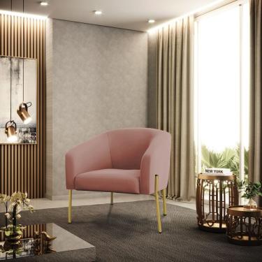 Imagem de Poltrona Pé De Ferro Dourado Kit 2 Stella Veludo Rosê D03 - D'rossi