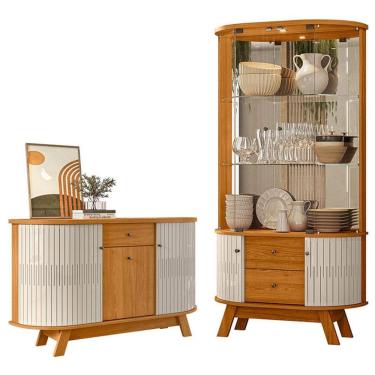 Imagem de Aparador Para Sala Buffet Monza E Cristaleira Moss Cinamomo Off White Madetec