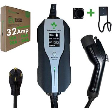 Imagem de PRIMECOMTECH Carregador De Veículo Elétrico (Ev) Nível 2 Com Amperagem Ajustável (10 Amp - 16 20 24 32 Amp) Cabo 30 Pés Híbrido Plug-In Evse (40 Pés, 14-50P)