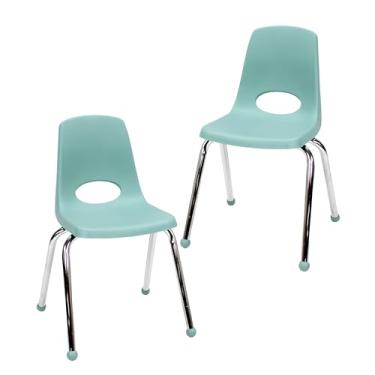 Imagem de Cadeira escolar empilhável de 40,6 cm, assento de estudante empilhável com pernas de aço cromado e deslizadores esféricos; para sala de aula, escola em casa ou escritório - Seafoam (pacote com 2