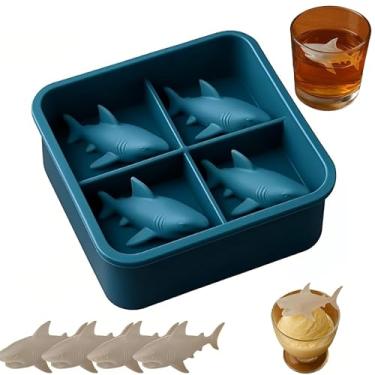 Imagem de Molde de cubo de gelo de tubarão – Bandejas de gelo em forma de tubarão de silicone 3D para coquetéis, reutilizável e fácil de limpar - Acessório divertido de festa e bar (1)