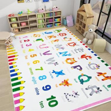 Imagem de USTIDE Tapete para sala de aula, 10 x 15 cm, alfabeto e número, alfabeto educacional, tapete para crianças, com letras em forma de animal, para sala de aula, sala de jogos, quarto, sala de estar