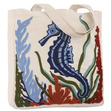 Imagem de Perseverance Trade Bolsa de praia de lona de verão para mulheres com fivela magnética e zíper bolso interno reutilizável para compras supermercado trabalho livro presente menina academia