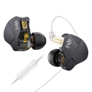 Imagem de Fones de ouvido IEM, CCZ MC01 fones de ouvido para jogos com microfone, fones de ouvido DD IEM de ímã duplo de 10 mm, fones de ouvido intra-auriculares com cabo destacável 5N OFC para músicos (preto