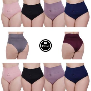 Imagem de Kit 10 Calcinha Plus Size Cintura Alta Tanga Grande Cós Alto 50 ao 56 