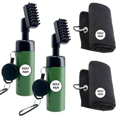 Imagem de GOLF PAPI Kit de escova de limpeza de taco de golfe [pacote com 2 - verde] - Conjunto de escovas de limpeza de golfe com garrafas de spray de água, toalhas de microfibra, tampas e clipes - Acessórios