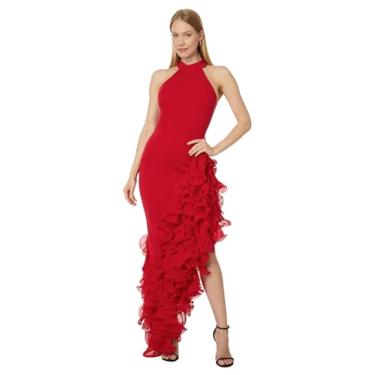 Imagem de Betsy & Adam Decote feminino longo assimétrico com babados, Vermelho, 5