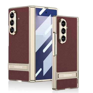 Imagem de HAOMRIYL Capa ultrafina para Samsung Galaxy Z Fold 7, capa galvanizada dobrável com suporte à prova de choque, capa de couro, vermelha, ZFOLD 7