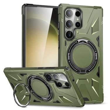 Imagem de Capa magnética com suporte giratório 360° para Samsung Galaxy S24, S23 Ultra Plus, S23FE, capa protetora à prova de choque, verde escuro, para Samsung S24Ultra