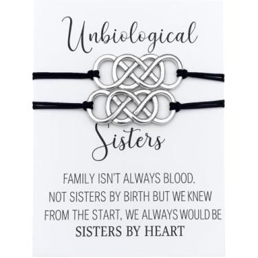 Imagem de Pulseiras Unbiological Sister Charm, 2 peças Soul Sister Nó Pulseiras, Melhor Amiga, Joias da Amizade, Presentes de BFF, Pulseiras Ajustáveis para Mulheres, Adolescentes e Meninas
