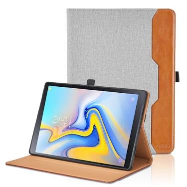 Imagem de Capa para Samsung Galaxy Tab A 10.5 2018 SM-T590/T595/T597, capa fólio de couro PU com suporte de mão e bolso, capa para tablet inteligente despertar/hibernar automaticamente, cinza