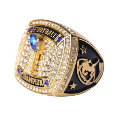 Imagem de TOPSPORTSJEWELRY Pacote com 12 peças FFT02 6 Styles Football Championship Trophy Ring Champion and Finalist Awards Finger Size 9 (pacote com 12 Campeões Dourados)