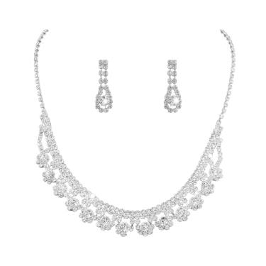 Imagem de Conjunto Colar Brinco Choker Gargantilha Prata Zircônia Cúbica Prateado - Casamento Festa Formatura Debutante - Presente Noiva Namorada Mãe - Minimalista Delicado Elegante