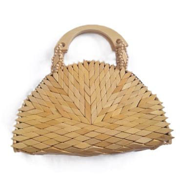 Imagem de Bolsa Artesanal Semicírculo Madeira Clara Alça de Mão