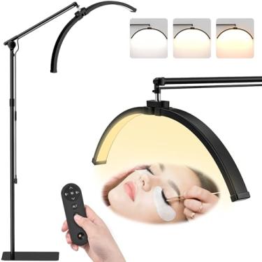 Imagem de LateRep Luz esteticista, lâmpada de cílios regulável em 3 cores, luz de meia lua sem sombra, 308 contas de LED, luminária de chão dobrável com rotação de 360° para beleza, tatuagem, holofote, leitura