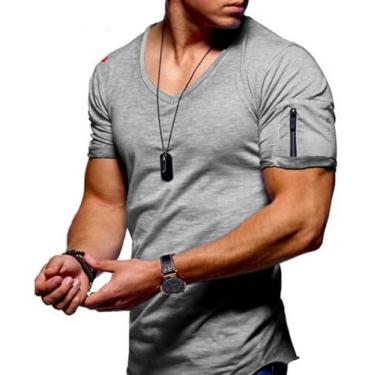 Imagem de Camisetas Masculinas Camiseta De Ginástica Homem Gola V De Manga Curta Tops Tees Camiseta Masculina Camisetas De Manga Curta Fitness Para Homens, C, 3XL