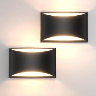 Imagem de Tipace Arandela de parede preta moderna LED 2 pacotes de luzes de parede internas com fio para cima e para baixo luz de montagem na parede para sala de estar quarto corredor corredor branco quente