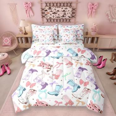 Imagem de Jogo de cama casal com laço, 7 peças, vaqueiras ocidentais, fofo, para crianças, adolescentes, lençol com elástico, lençol com elástico, fronhas e fronhas