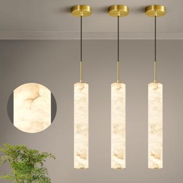 Imagem de LMQNINE Luminárias Pendentes De Alabastro Natural Para Ilha De Cozinha, Lustre Longo De Mármore Branco, Luminárias De Teto Modernas Douradas Para Quarto, Sala De Jantar, Mesa, Sala De Estar, Corred