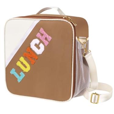 Imagem de Lancheira infantil, lancheira isolada com alça de ombro ajustável, lancheira reutilizável para crianças, meninas, meninos, lancheira para escola, viagem, piquenique (marrom)