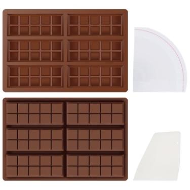 Imagem de 2 peças de moldes de barra de chocolate de silicone, molde de barra de chocolate antiaderente profundo fácil de desmoldar molde de barra de chocolate macio duradouro molde profundo para proteína e