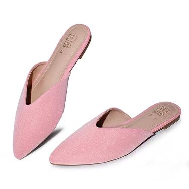 Imagem de Hawkwell Mocassim feminino sem costas nuas, sem cadarço, sem cadarço, confortável, bico fino, mules, Glitter rosa, 35