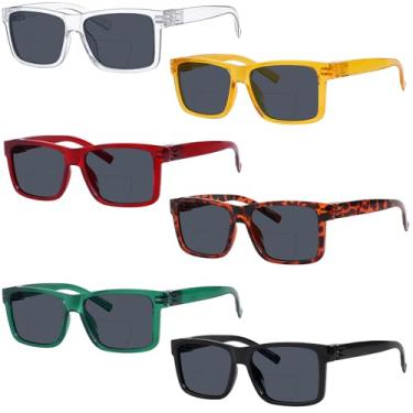 Imagem de Eyekepper Pacote com 6 óculos de sol de leitura bifocais grandes com dobradiças de mola sem parafuso sem metal para rosto largo, Nr2508sg - Pacote com 6 cores mistas, +2.00