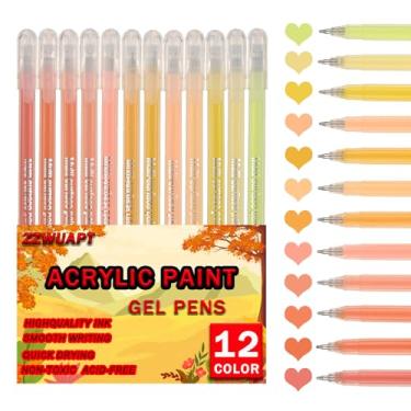 Imagem de ZZWUAPT Canetas de gel de tinta arilica amarela, caneta de gel acrílico 3D de 12 cores, canetas pastel para papel preto, madeira, tela, pedra, pintura rupestre, vidro, superfícies de cerâmica