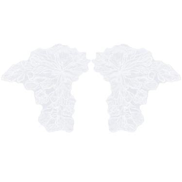 Imagem de GORGECRAFT 2 peças de remendos de renda bordados florais brancos 3D costurados em apliques motivo de tecido de renda remendos de lantejoulas com glitter para decoração de roupas de casamento DIY