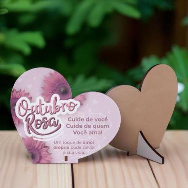 Imagem de Kit 50 Lembrancinhas Outubro Rosa MDF Coração Prevenção e Conscientiza