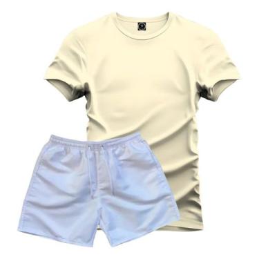 Imagem de Conjunto Camiseta 100% Algodão Lisa + Short Tactel Branco - Hs, Perola
