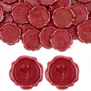 Imagem de PCTCSHQ 55 adesivos de lacre de cera, adesivos de selos de envelope de rosa vermelha autoadesivos para convites de festa de casamento, envelope, embrulho de presente, Natal
