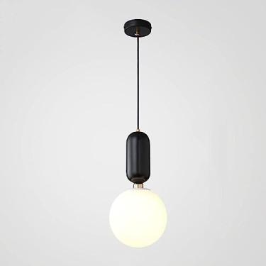 Imagem de BAZHIMAO Luz pendente suspensa de meados do século, preto e branco, globo de vidro de leite, cozinha, ilha, luz de teto, moderno, bola dourada, candelabro nórdico para quarto, cabeceira, restaurante