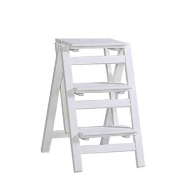 Imagem de LXB Banqueta para casa, elegante, simples, escada dobrável, 3 degraus, suporte de prateleira de madeira maciça, multifuncional, uso interno, escada de ascensão, banqueta pequena, C