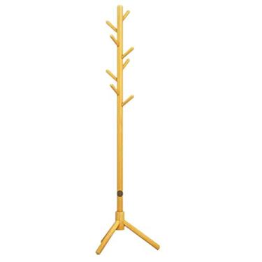 Imagem de Cabideiro de madeira para árvore de madeira, suporte de 8 ganchos, suporte para casaco de corredor, cabide de chapéu, chassi triangular (cor: cáqui tamanho: 55 x 55 x 178 cm)